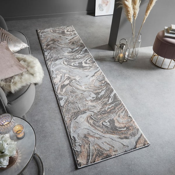 Grau-beige Läufer 80 x 300 cm Marbled - Flair Rugs-image-1