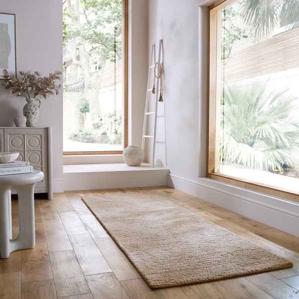 Beiger, handgewebter Läufer aus Wolle, 80 x 230 cm Harris Boucle - Flair Rugs-image-1