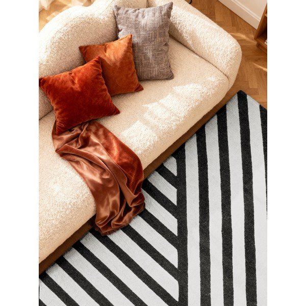 Schwarz-weißer, handgewebter Wollteppich, 200 × 290 cm Stryve Noir - Elle Decoration-image-2