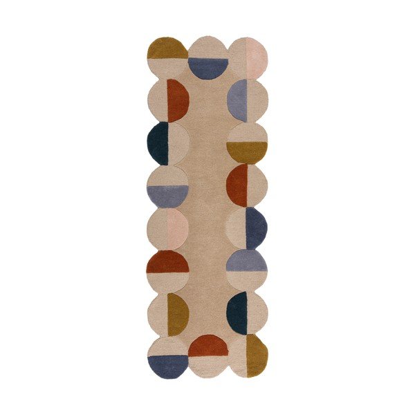 Beiger, handgewebter Läufer aus Wolle, 80 x 230 cm Mia Scallop Frame - Flair Rugs