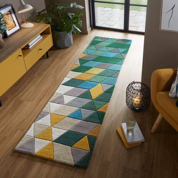 Gelb-grüner Wollteppich, Läufer, 60 x 230 cm Prism - Flair Rugs-image-1