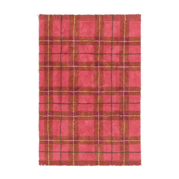 Roter, waschbarer/handgewebter Baumwollteppich, 140 × 190 cm Tartan Vintage Red - Lorena Canals