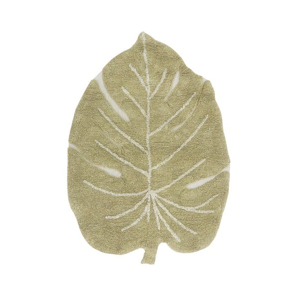 Khaki, waschbar, handgewebter Baumwollteppich für Kinder, 75 × 100 cm Mini Monstera Olive - Lorena Canals