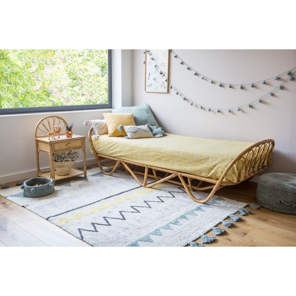 Cremefarbener, waschbarer, handgewebter Baumwoll-Kinderteppich, 120 x 160 cm Azteca Vintage Blue - Lorena Canals-image-4