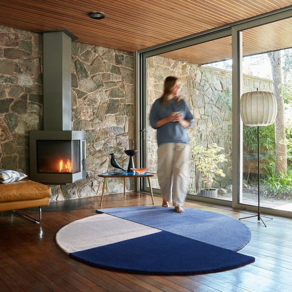 Blauer, handgewebter, runder Wollteppich, Durchmesser 200 cm Mia Segment - Flair Rugs-image-2