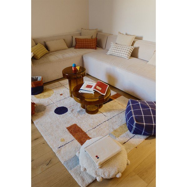 Beiger, waschbarer/handgewebter Baumwollteppich, 120 × 160 cm Geometrical Shapes - Lorena Canals-image-1