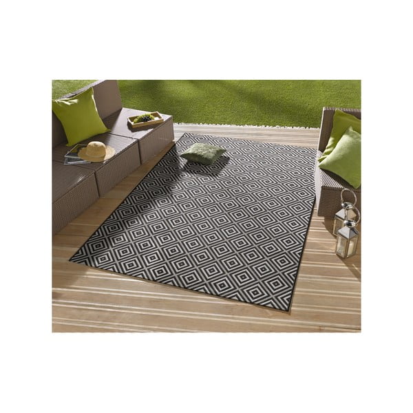 Schwarzer Teppich für Innen- und Außenbereiche 80x150 cm Karo – Hanse Home-image-1