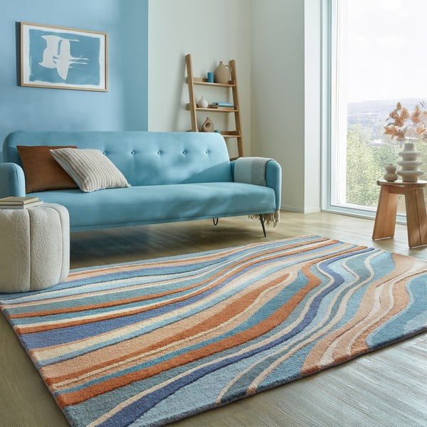 Blauer, handgewebter Wollteppich, 160 x 230 cm Abstract Flow - Flair Rugs-image-1