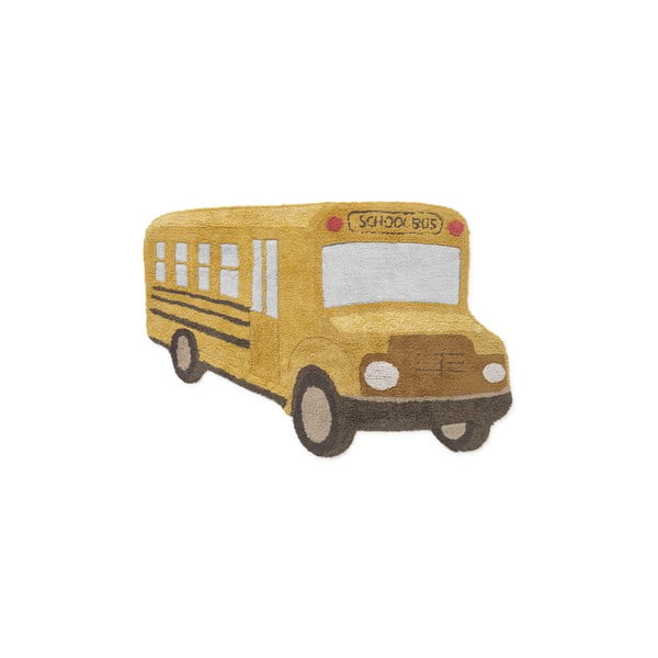 Ockergelber, waschbarer/handgewebter Baumwollteppich für Kinder, 90 x 130 cm School Bus - Lorena Canals