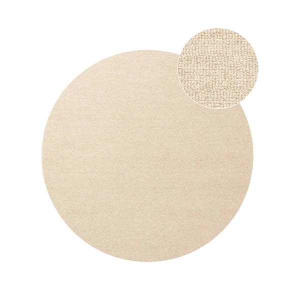 Beiger, handgewebter, runder Wollteppich, Durchmesser 160 cm Puristic Knots - Elle Decoration