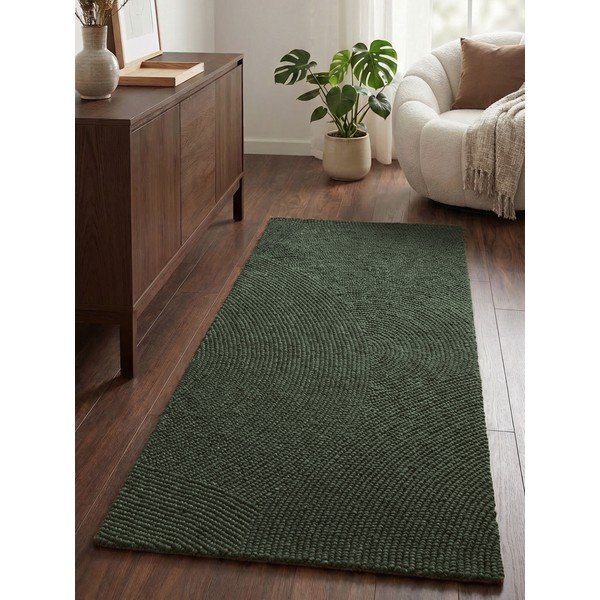 Dunkelgrüner, handgewebter Läufer aus Wolle, 80 x 300 cm Calmio - Hanse Home-image-1
