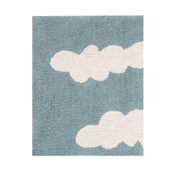 Blauer, waschbarer, handgewebter Baumwoll-Kindinteppich, 120 x 160 cm Clouds Vintage Blue - Lorena Canals-image-4