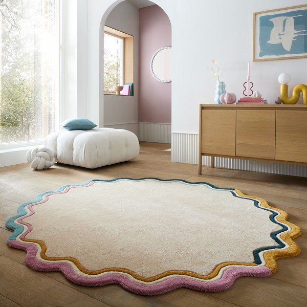 Handgewebter runder Wollteppich in Naturfarbe, Ø 180 cm Leo Scallop - Flair Rugs-image-1
