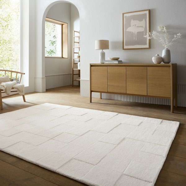 Handgewebter Wollteppich in Elfenbeinfarbe, 160 x 230 cm Checkerboard - Flair Rugs-image-1