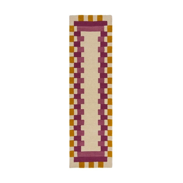 Gelb-rosa, handgewebter Läufer aus Wolle, 60 × 230 cm Kai Wool Border - Flair Rugs