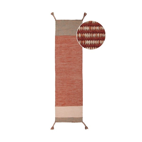 Orangefarbener Wollteppich, Läufer, 60 x 200 cm Anu - Flair Rugs