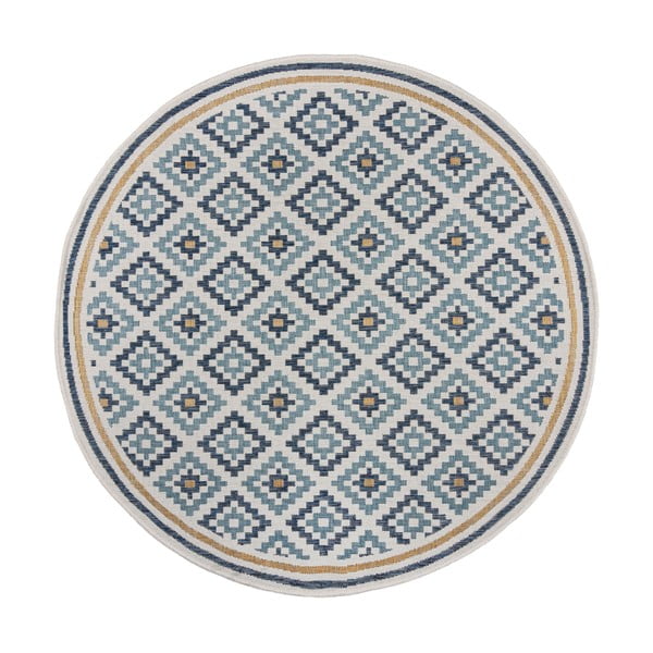 Gelb-blauer runder Teppich für drinnen und draußen, Durchmesser 160 cm Zia Trellis - Flair Rugs