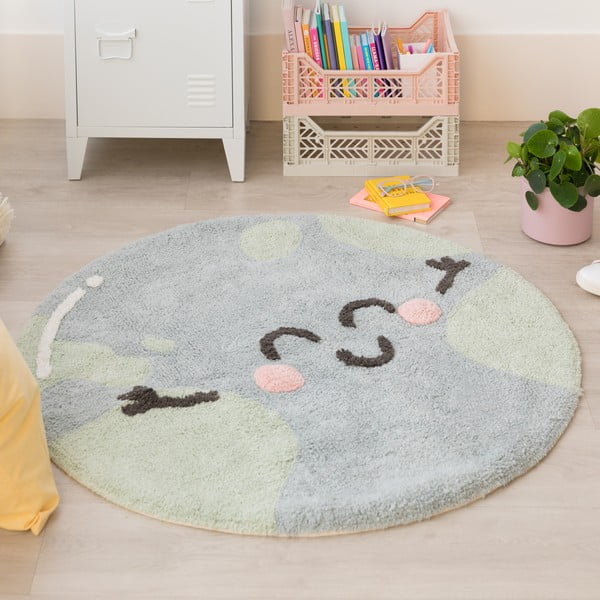 Blauer, waschbarer, handgewebter Baumwollteppich für Kinder, Ø 100 cm Big Big World - Lorena Canals-image-1