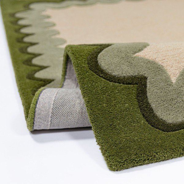 Grüner/naturfarbener, handgewebter Wollläufer, 80 x 230 cm Wiggle Wool - Flair Rugs-image-3