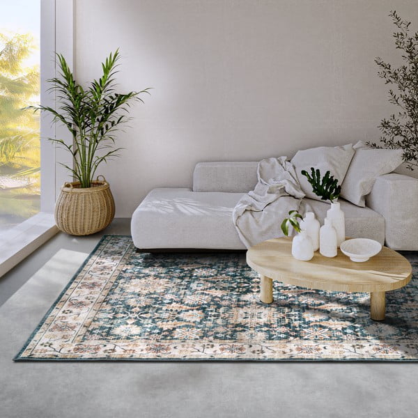 Blauer Teppich 120 × 160 cm Saveh Blue Cream - Elle Decoration-image-1