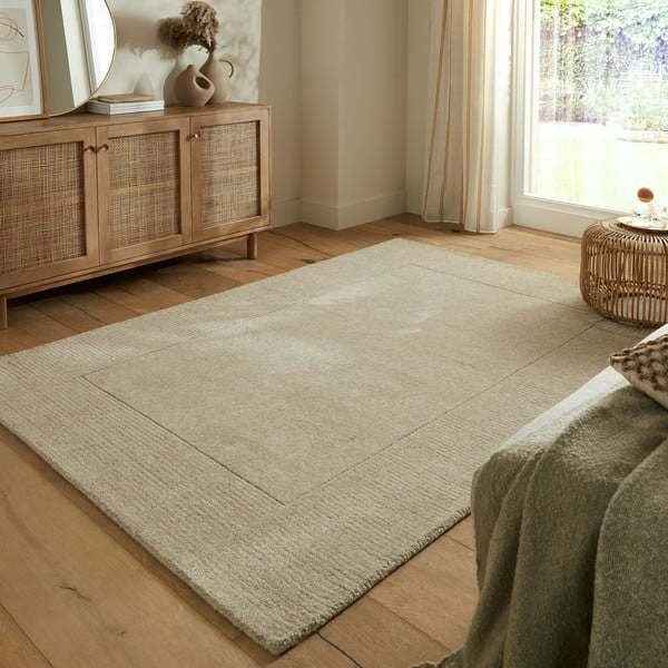Beiger Wollteppich, 120 × 170 cm Textured Wool Border - Flair Rugs-image-1