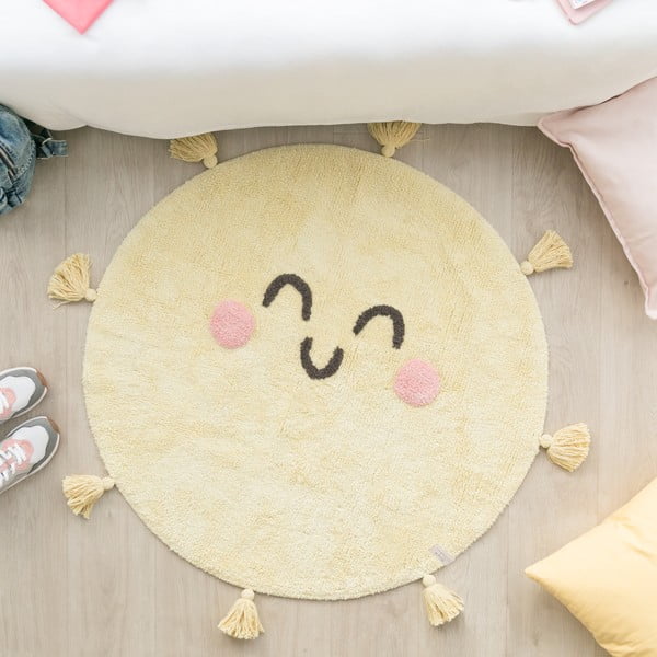Gelber, waschbarer, handgewebter Baumwoll-Kindeteppich, Ø 100 cm You're My Sunshine - Lorena Canals-image-1