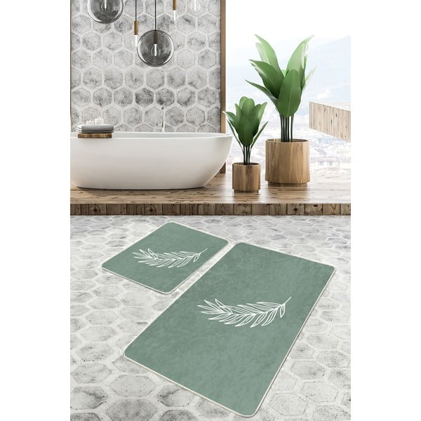 Grüne Badezimmerteppiche im 2er-Set, 60 x 100 cm Simple Leaf - Mila Home-image-3