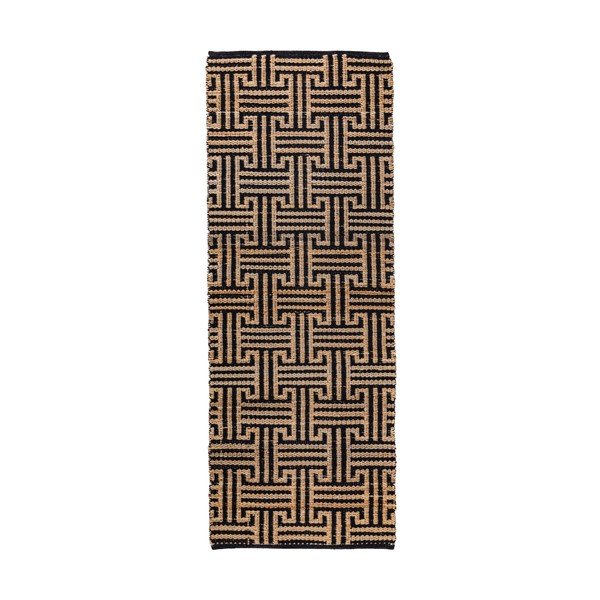 Schwarz/naturfarben, handgewebter Läufer mit Juteanteil, 80 x 230 cm Meander Jute - Flair Rugs