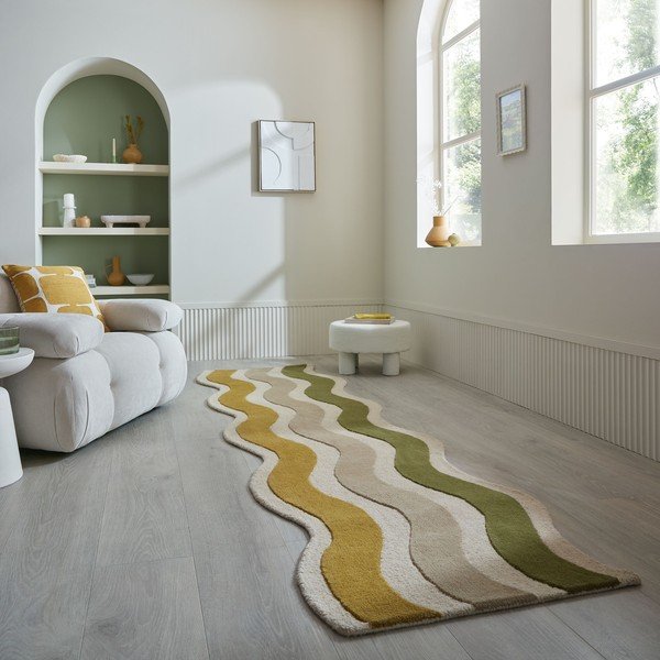 Grün/naturfarben, handgewebter Läufer aus Wolle, 80 x 300 cm Cascade Wool - Flair Rugs-image-1