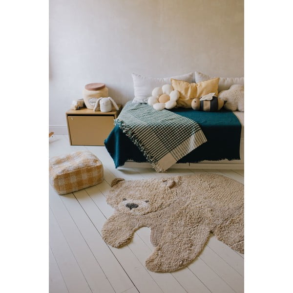 Beiger, waschbarer, handgewebter Baumwoll-Kinderteppich, 120 x 122 cm Bear - Lorena Canals-image-1