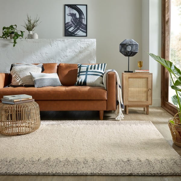 Cremefarbener, handgewebter Teppich mit Wollanteil, 120 x 170 cm Minerals Border - Flair Rugs-image-1