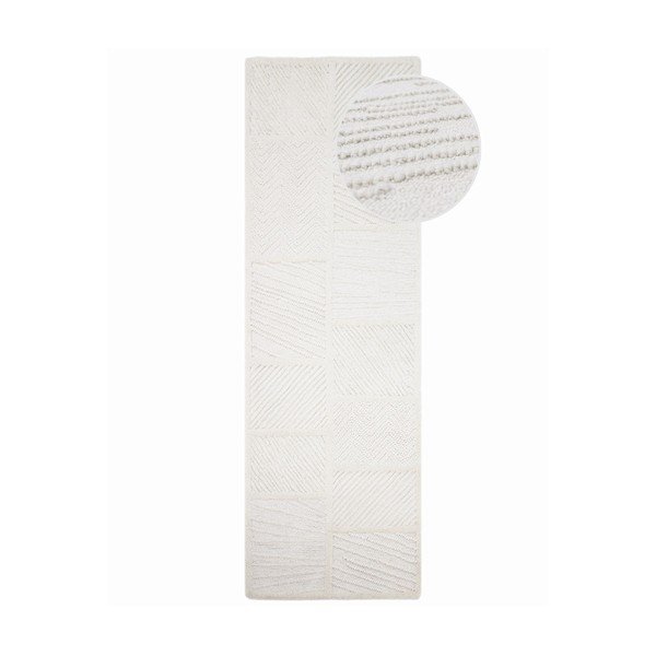 Weißer, handgewebter Läufer mit Wollanteil, 80 x 230 cm Sculptured Blocks - Flair Rugs