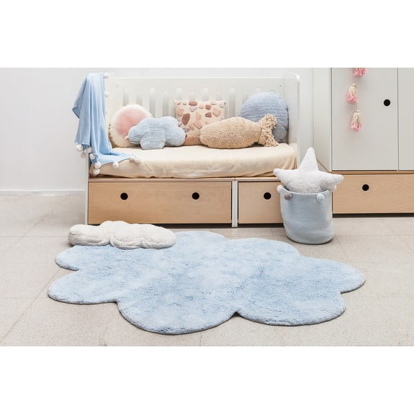Hellblauer, waschbarer, handgewebter Baumwollteppich für Kinder, 110 × 170 cm Puffy Dream - Lorena Canals-image-1