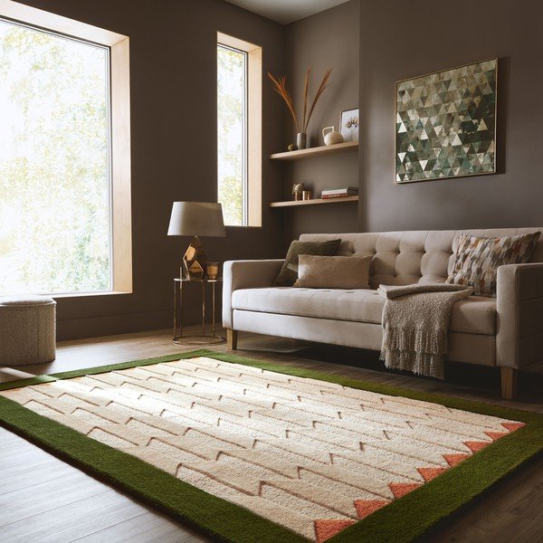 Grüner/naturfarbener, handgewebter Wollteppich, 120 x 170 cm Apex Border Wool - Flair Rugs-image-1