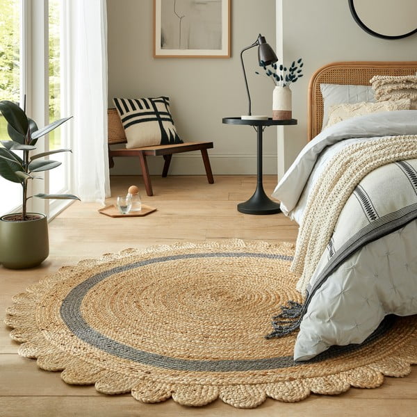 Grauer/naturfarbener, handgewebter runder Jute-Teppich, Ø 160 cm Grace Grey - Flair Rugs-image-1