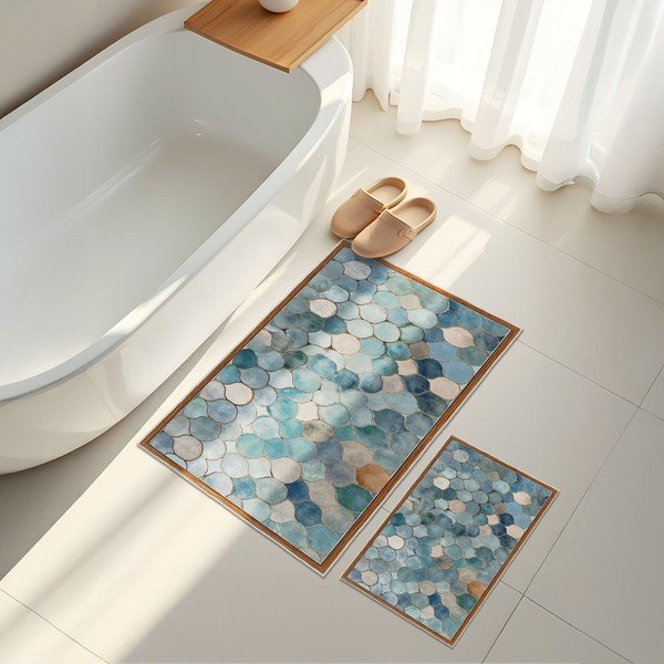 Blaue Badezimmerteppiche im 2er-Set, 60 x 100 cm - Foutastic-image-1