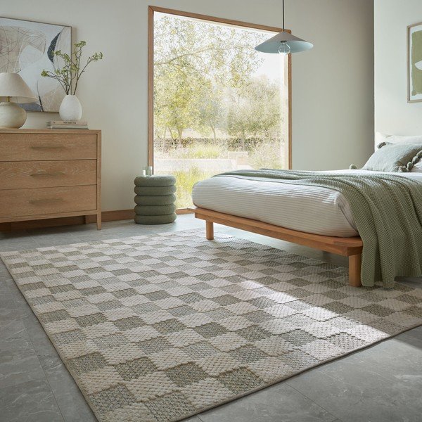 Grüner, waschbarer Teppich mit Baumwollanteil, 116 × 170 cm Muted Checkerboard - Flair Rugs-image-1