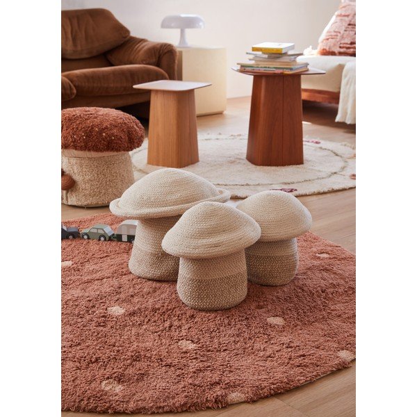 Waschbarer, handgewebter Baumwoll-Kinderteppich in Ziegelrot, Ø 140 cm Round Dot Chestnut - Lorena Canals-image-3