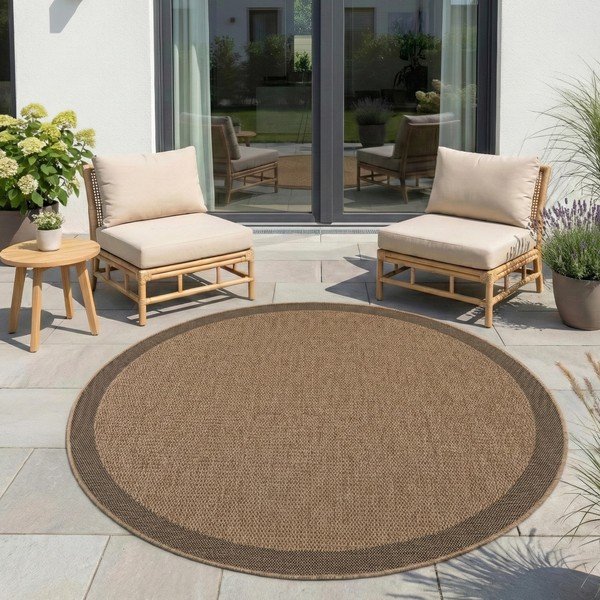 Brauner, runder Teppich für den Innen- und Außenbereich, Ø 120 cm Timber 1402 - Ayyildiz Carpets-image-1