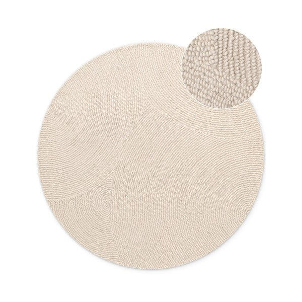 Handgewebter runder Wollteppich in hellem Naturton, Ø 150 cm Calmio - Hanse Home
