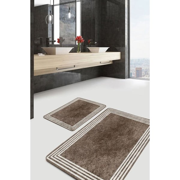 Taupefarbene, samtige Badezimmerteppiche im 2er-Set, 60 x 100 cm - Mila Home-image-3