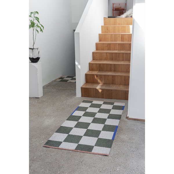 Dunkelgrüner/cremefarbener waschbarer Teppich 70x150 cm Square – Mette Ditmer Denmark-image-1