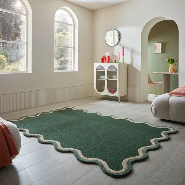 Dunkelgrüner, handgewebter Teppich mit Wollanteil, 160 × 230 cm Rivo Wool - Flair Rugs-image-1