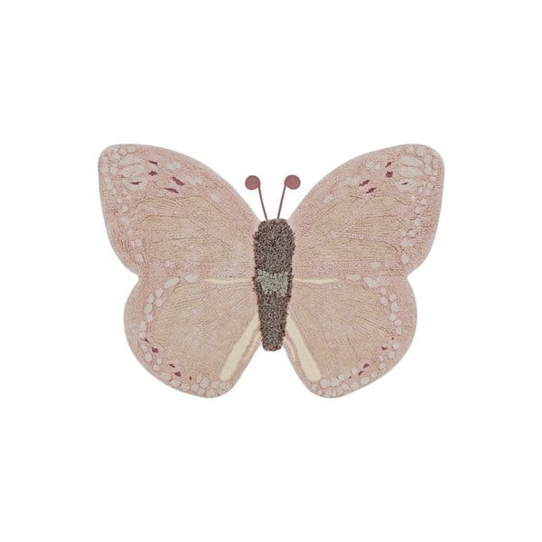 Hellrosa-beiger, waschbarer, handgewebter Baumwoll-Kindenteppich, 90 x 120 cm Baby Butterfly - Lorena Canals