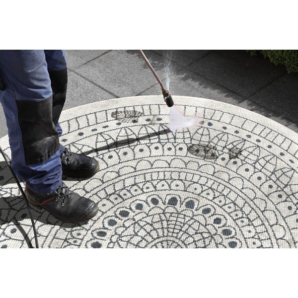 Weißer/grauer Teppich für Innen- und Außenbereiche ø 200 cm Porto – Hanse Home-image-4