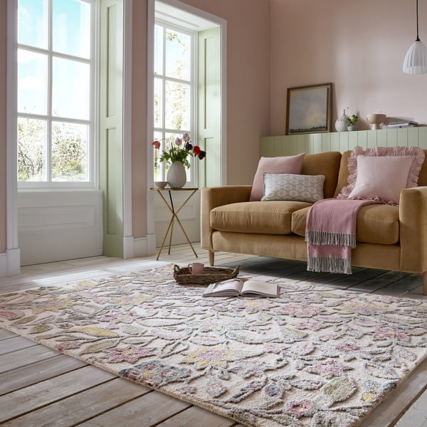 Cremefarbener, handgewebter Wollteppich, 160 × 230 cm Tania Floral - Flair Rugs-image-1