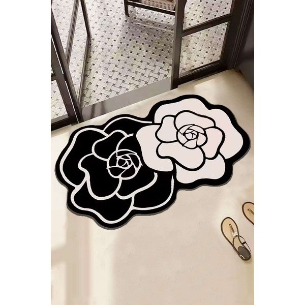 Schwarz-weißer Badezimmerteppich, 60 × 100 cm Bungari Rose - Foutastic-image-1