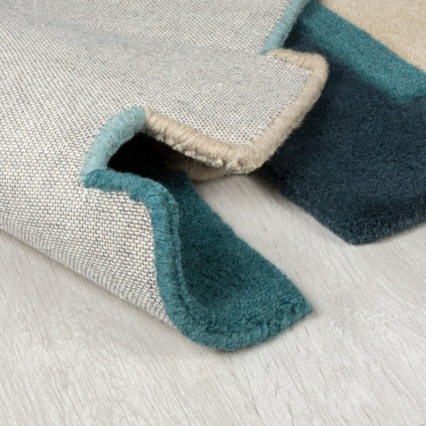 Blau-beiger Läufer aus Wolle, 66 × 300 cm Collage - Flair Rugs-image-3