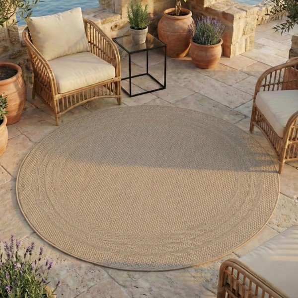 Beiger runder Teppich für den Innen- und Außenbereich, Ø 120 cm Desert 1304 - Ayyildiz Carpets-image-1