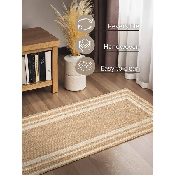 Cremefarben/in Naturfarbe, beidseitig verwendbar, handgewebter Jute-Läufer, 80 x 250 cm Looma - Hanse Home-image-3